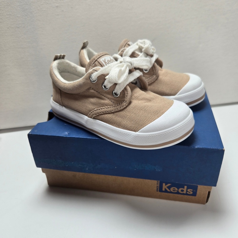Keds Graham Sneaker Kids 7.5M Tan Canvas Memory Foam Lace Up Casual Shoes